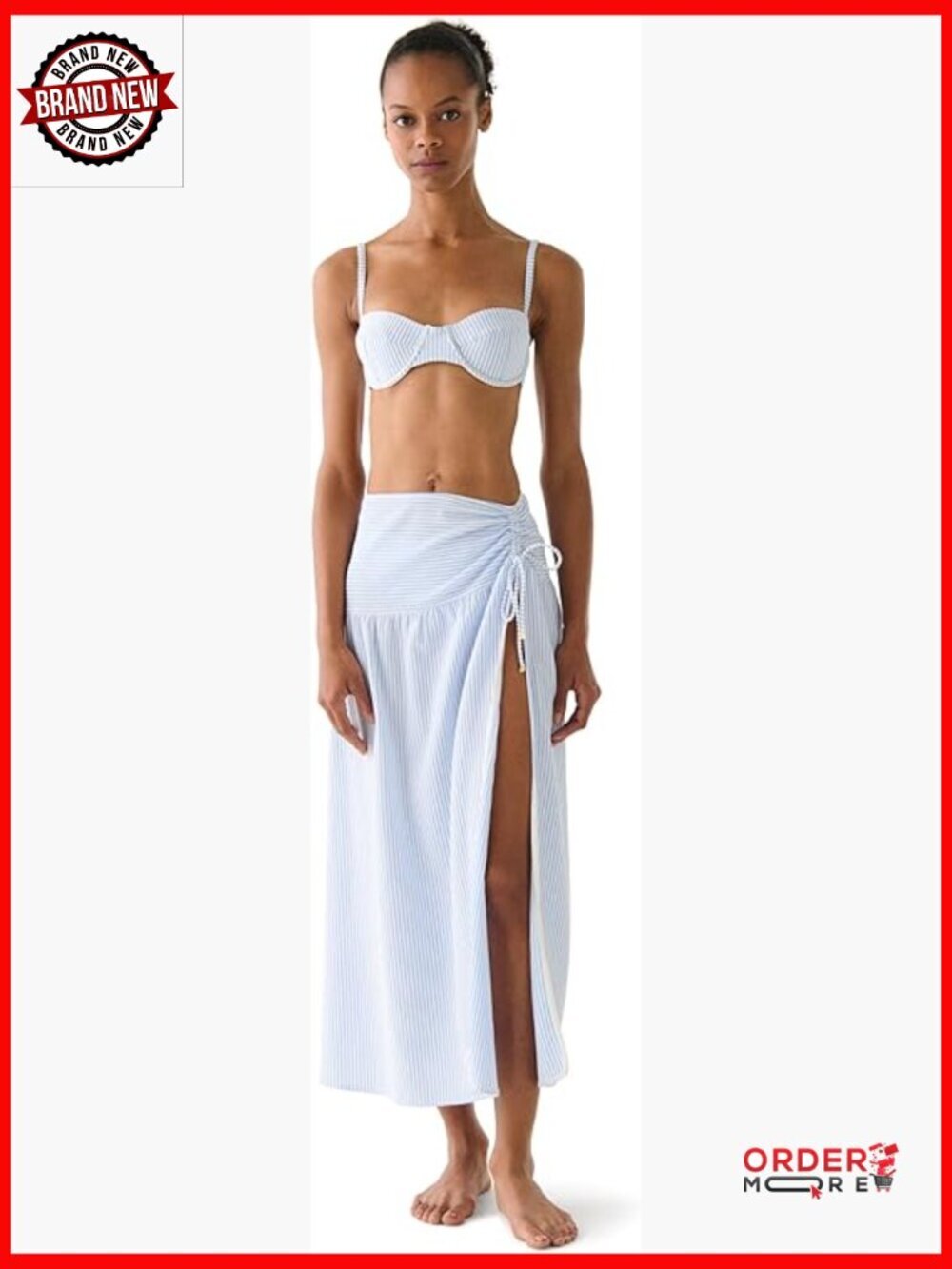 Side Tie Cover Up Maxi Skirt High Waist Shirred Seersucker